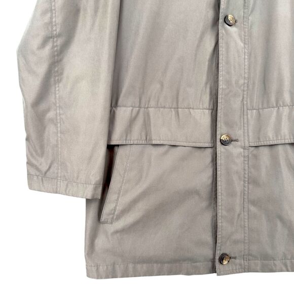 Newport Harbor Tan Button-Front Zip High Collar Flap Pockets Trench Coat Large - Picture 2 of 11